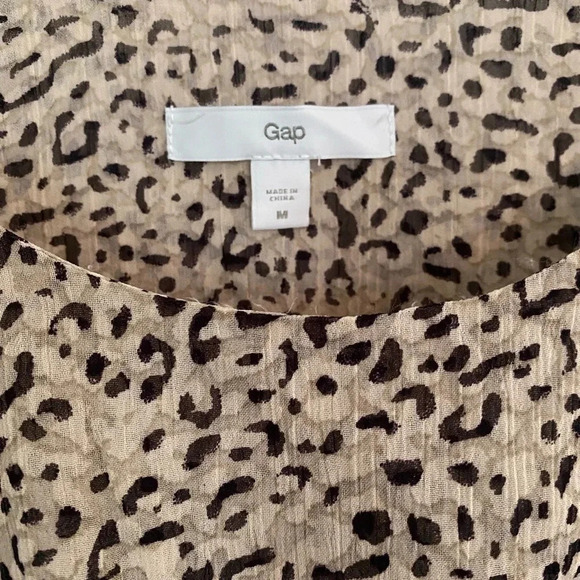 GAP Flowy Beige Black Printed Tank Top with Tie Shoulder Embelishment Size M - Picture 6 of 6